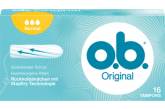 Slika pakiranja o.b.® Original Normal. Proizvod ima tri kapljice što znači da se preporučuje za dane sa slabim do srednje jakim krvarenjem.