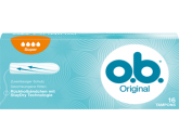 Slika pakiranja o.b.® Original Super. Proizvod ima četri kapljice što znači da se preporučuje za dane sa srednjim do jakim krvarenjem.
